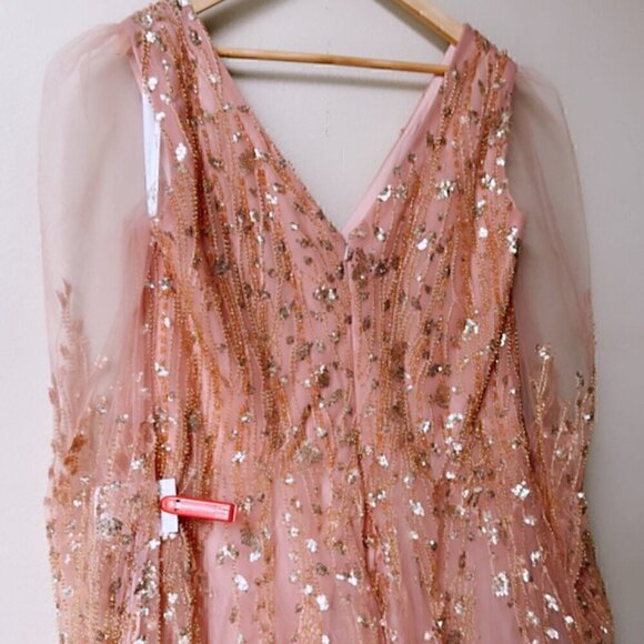 NWT Mac Duggal 20295 Embellished V Neck Long Sleeve A Line Gown Pink Size 16 - Picture 12 of 12